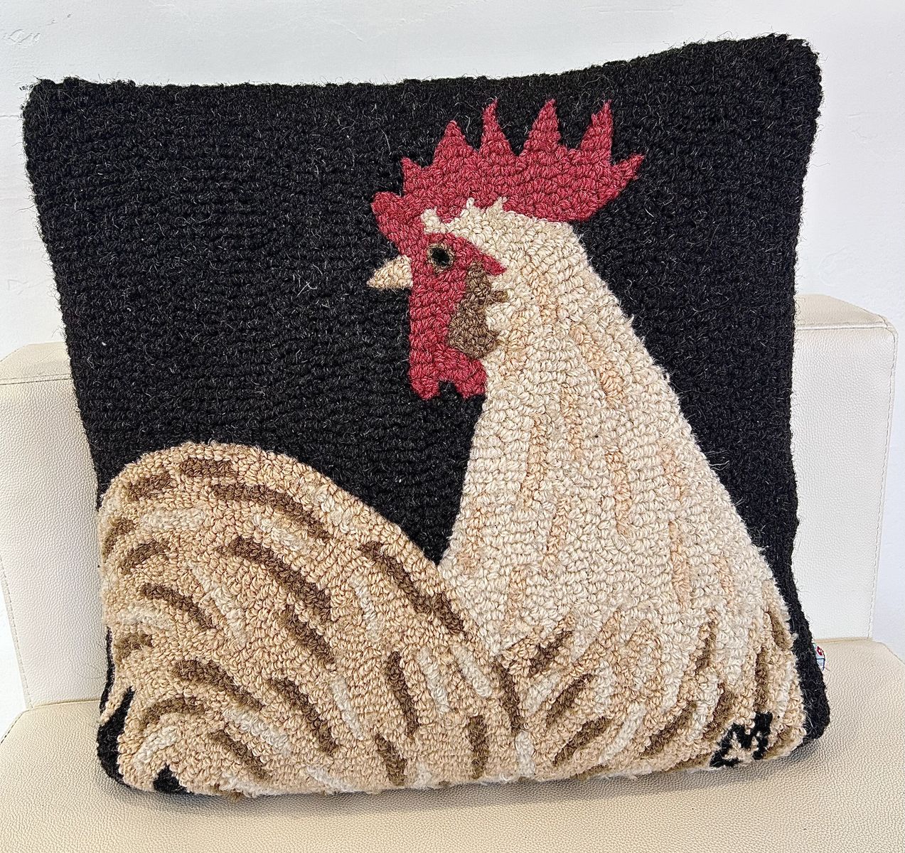 Chandler 4 Corners Rooster Hooked Wool Pillow
