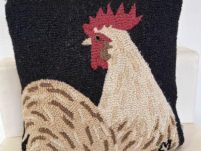 Chandler 4 Corners Rooster Hooked Wool Pillow