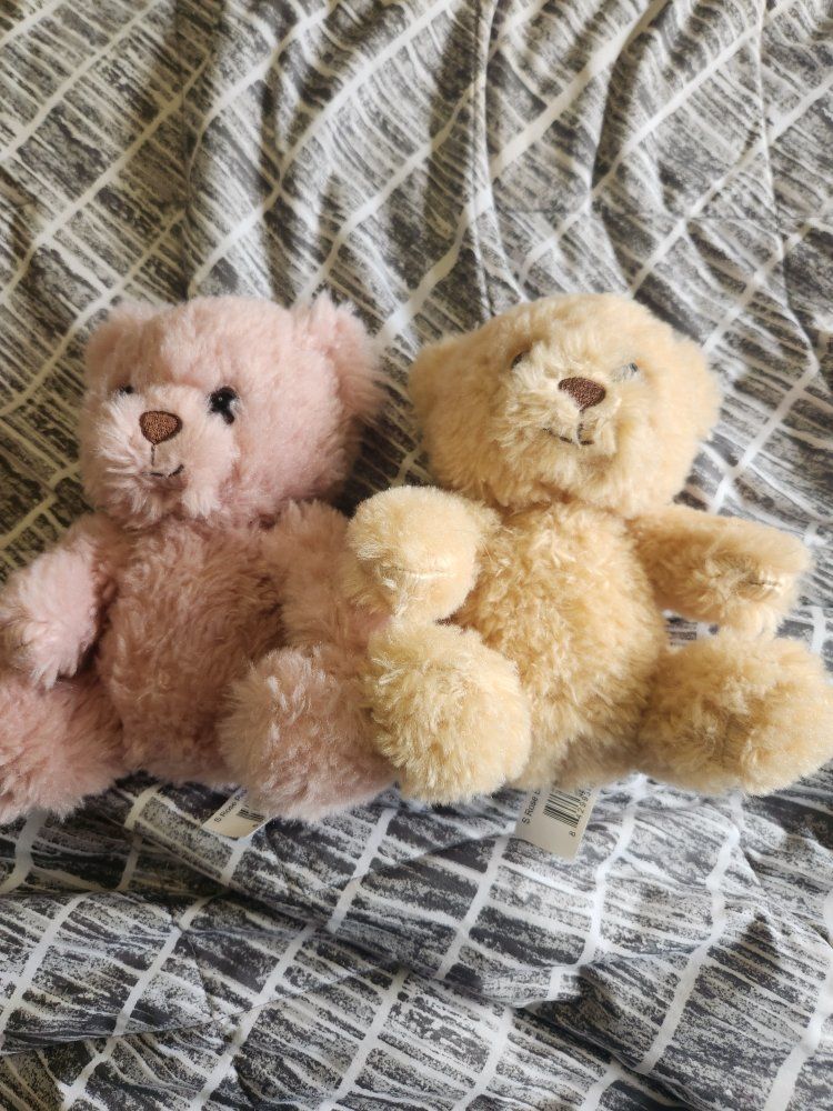 Cute Stuffed Bears - Pink and Tan Pair - Adorable Plush Toys Sold Together Or Seperate