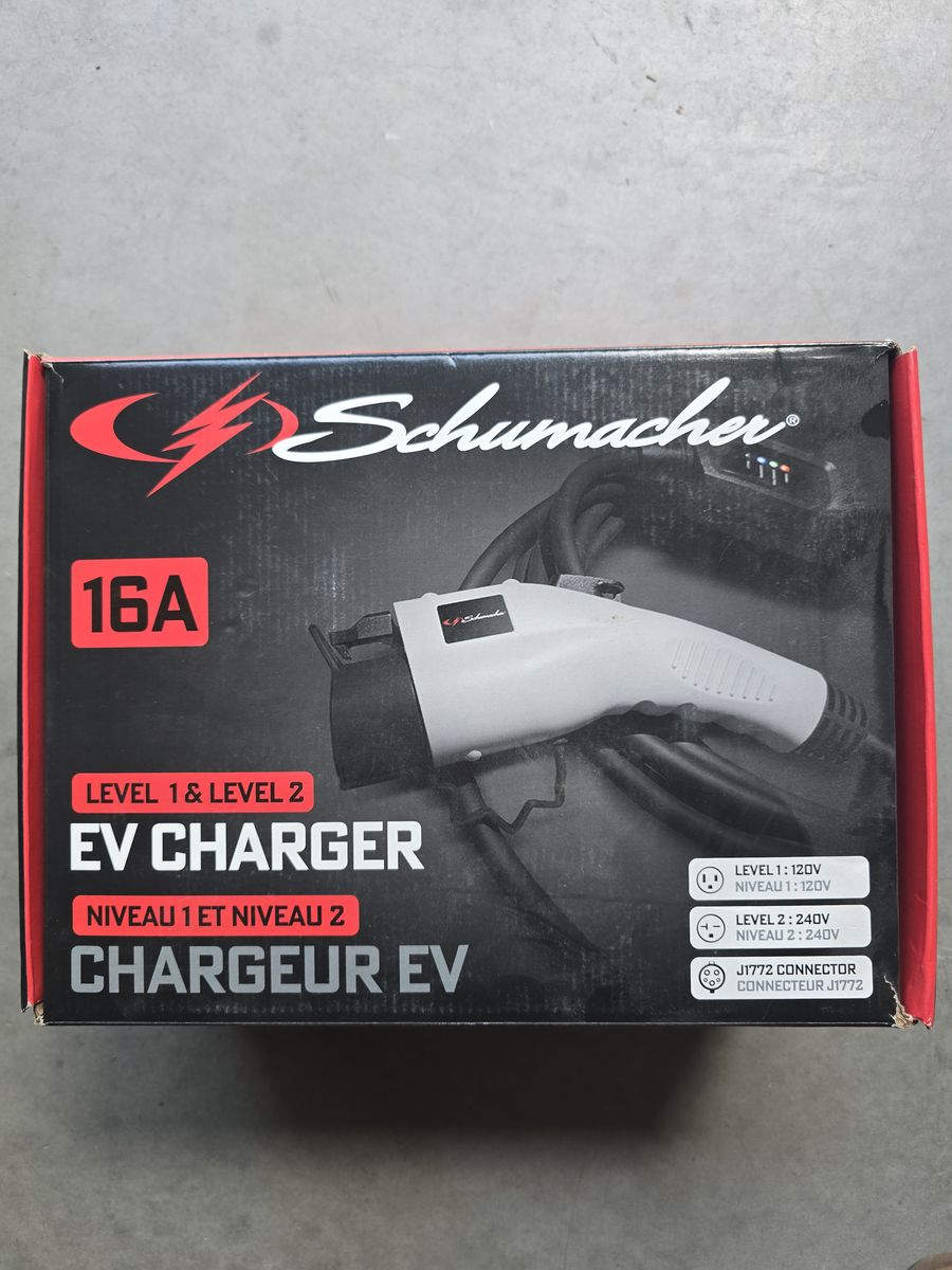EV Charger Schumacher SC1455 Level 1 & 2 16A 120V/240V J1772 28ft Fast Charging
