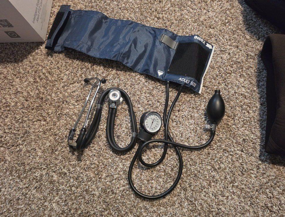 blood pressure cuff and stethoscope