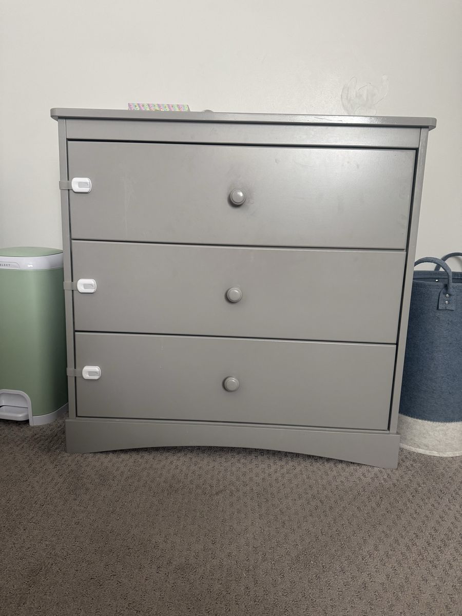 Gray 3-Drawer Dresser with Child Safety Latches