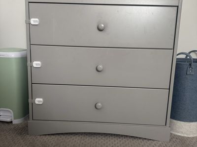 Gray 3-Drawer Dresser with Child Safety Latches