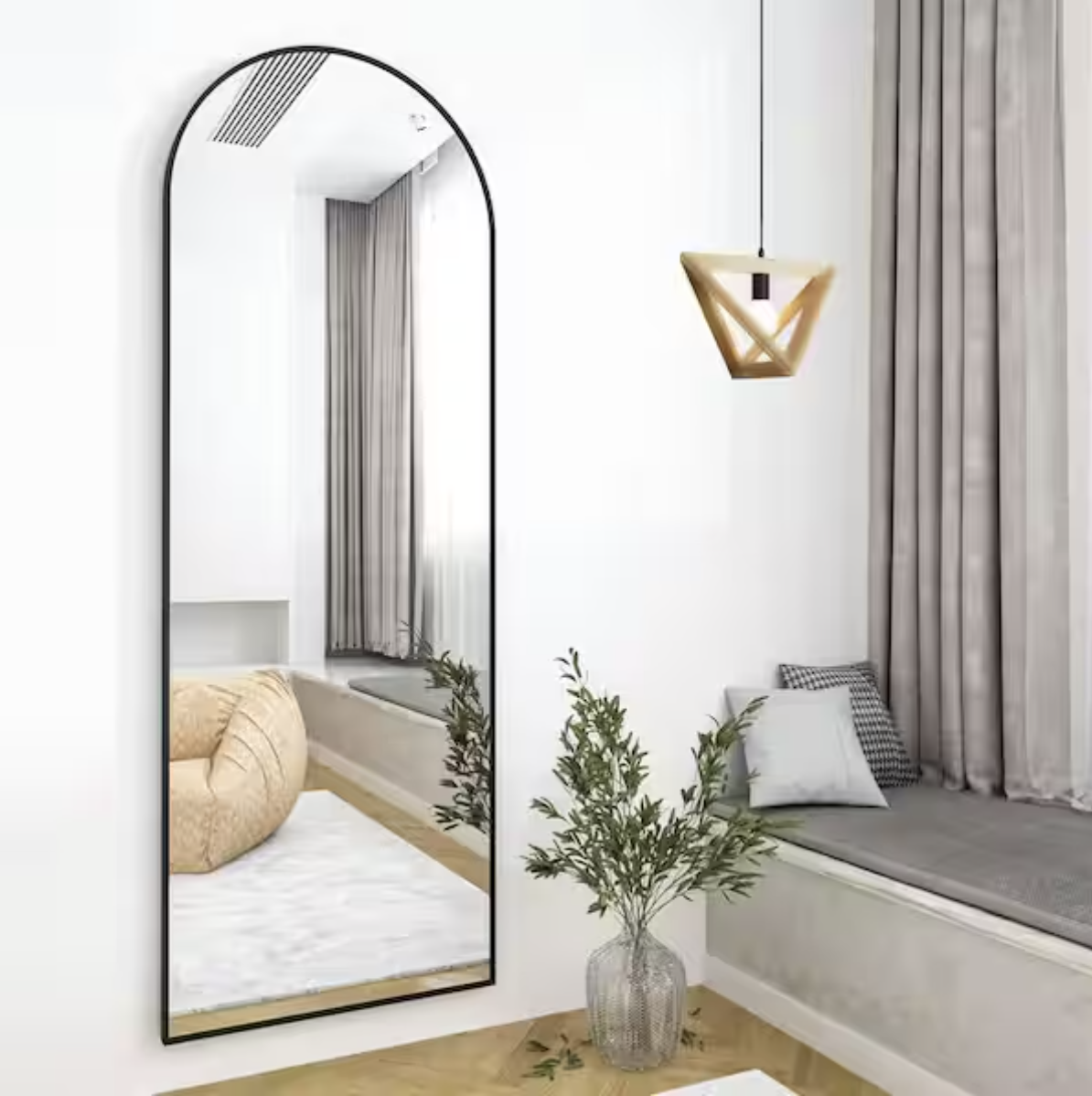 New in Box - Black 21 in. W x 64 in. Arched Metal Full Length Mirror