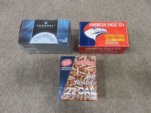 TOTAL OF 1450 ROUNDS OF .22 AMM0 - INCLUDING 950 ROUNDS OF HOLLOW POINTS