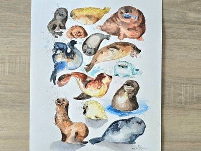 Original Watercolor Seal Painting