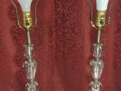 Vintage Leviton MCM Brass And Glass Set Of 2