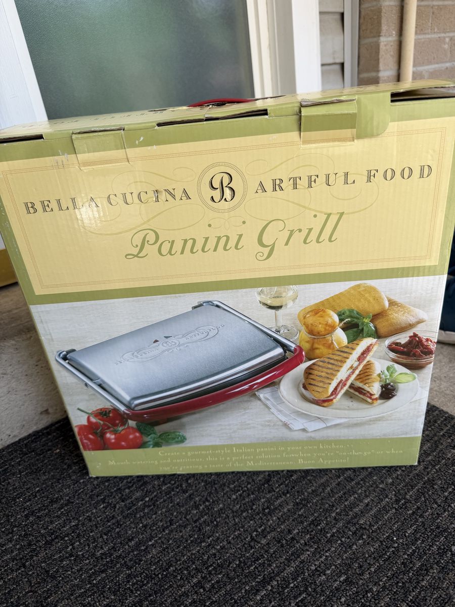 Bella Cucina Artful Food Panini Grill - Red Handle & Stainless Top