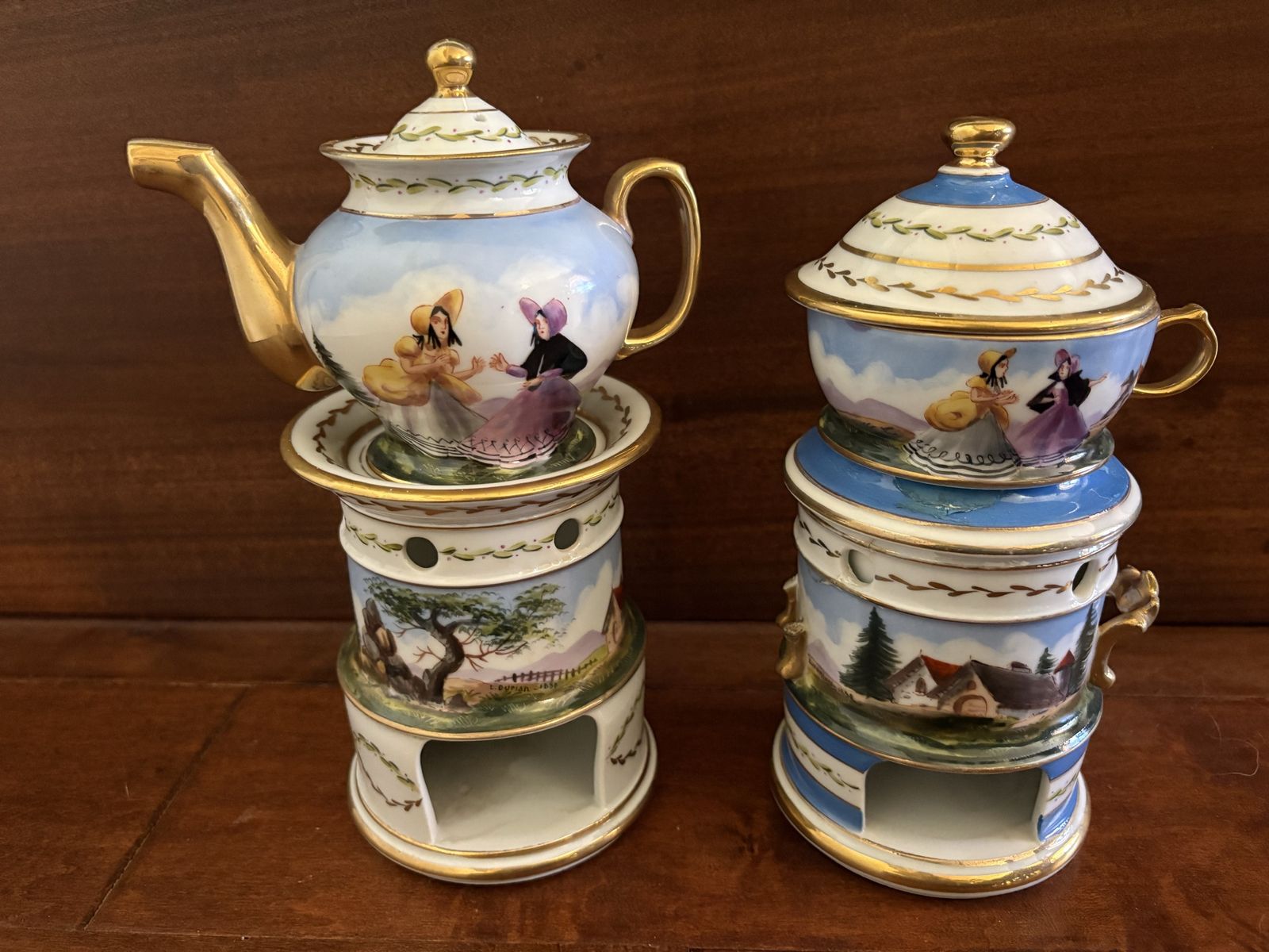 2 Antique French Veilleuse Teapot Warmers