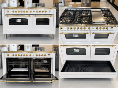 NEW ILVE 60" Dual Fuel Range – White/Brass – Clearance