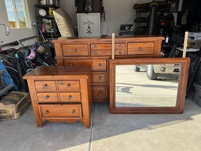 Solid wood dresser with mirror and nightstand