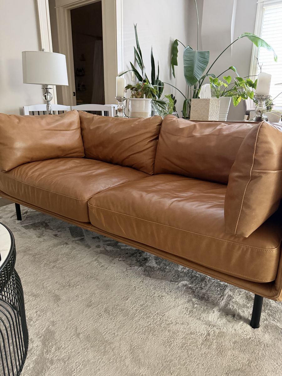 Wells 73" Libby Camel Leather Apartment Sofa - Modern & Compact Design
