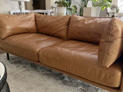 Wells 73" Libby Camel Leather Apartment Sofa - Modern & Compact Design