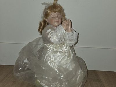 Porcelain Praying Doll in White Dress
