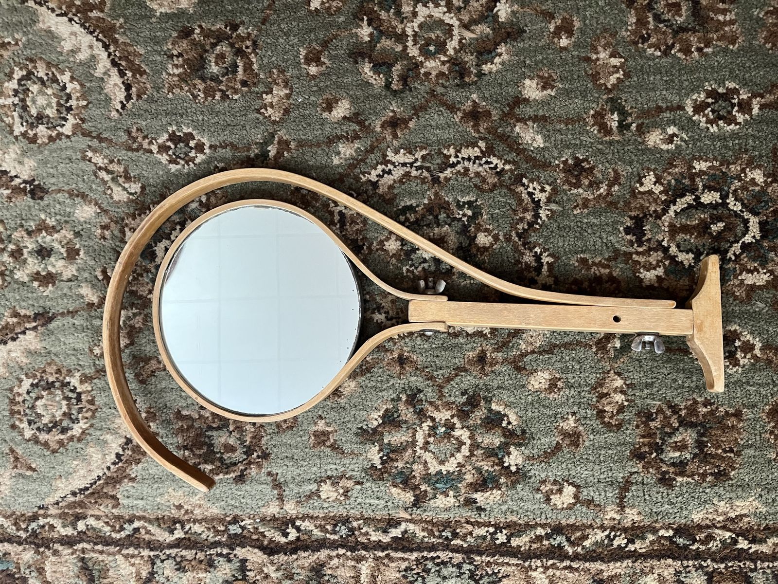 1920's Bent Wood Men's Neck Hanging Shaving Mirror -Antique