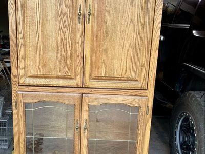 Vintage Solid Wood Display Cabinet / TV hutch, with sliding Glass Doors.