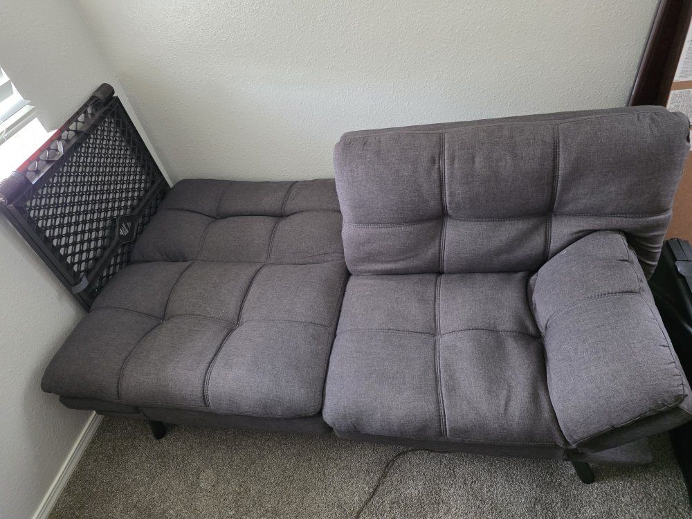 Gray Convertible Futon Sofa Bed with Adjustable Backrest and Armrest