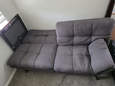 Gray Convertible Futon Sofa Bed with Adjustable Backrest and Armrest