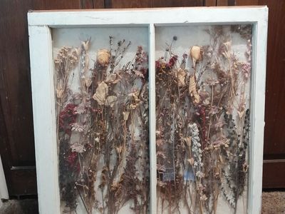 Handmade Dried Flower Art Display in Upcycled Window Frame - Unique Floral Wall Decor