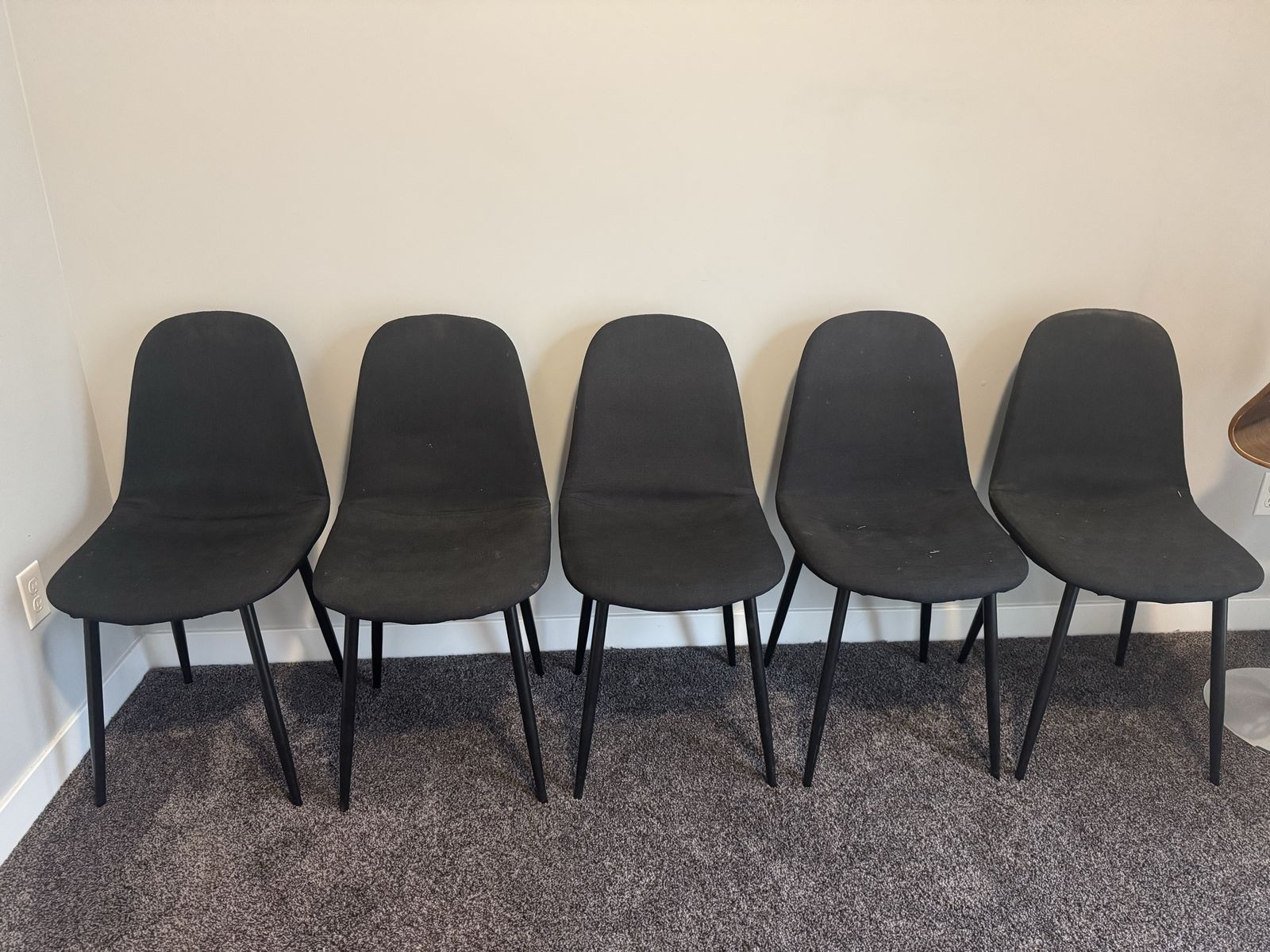 Set of 6 Modern Black Fabric Upholstered Dining Chairs with Metal Legs