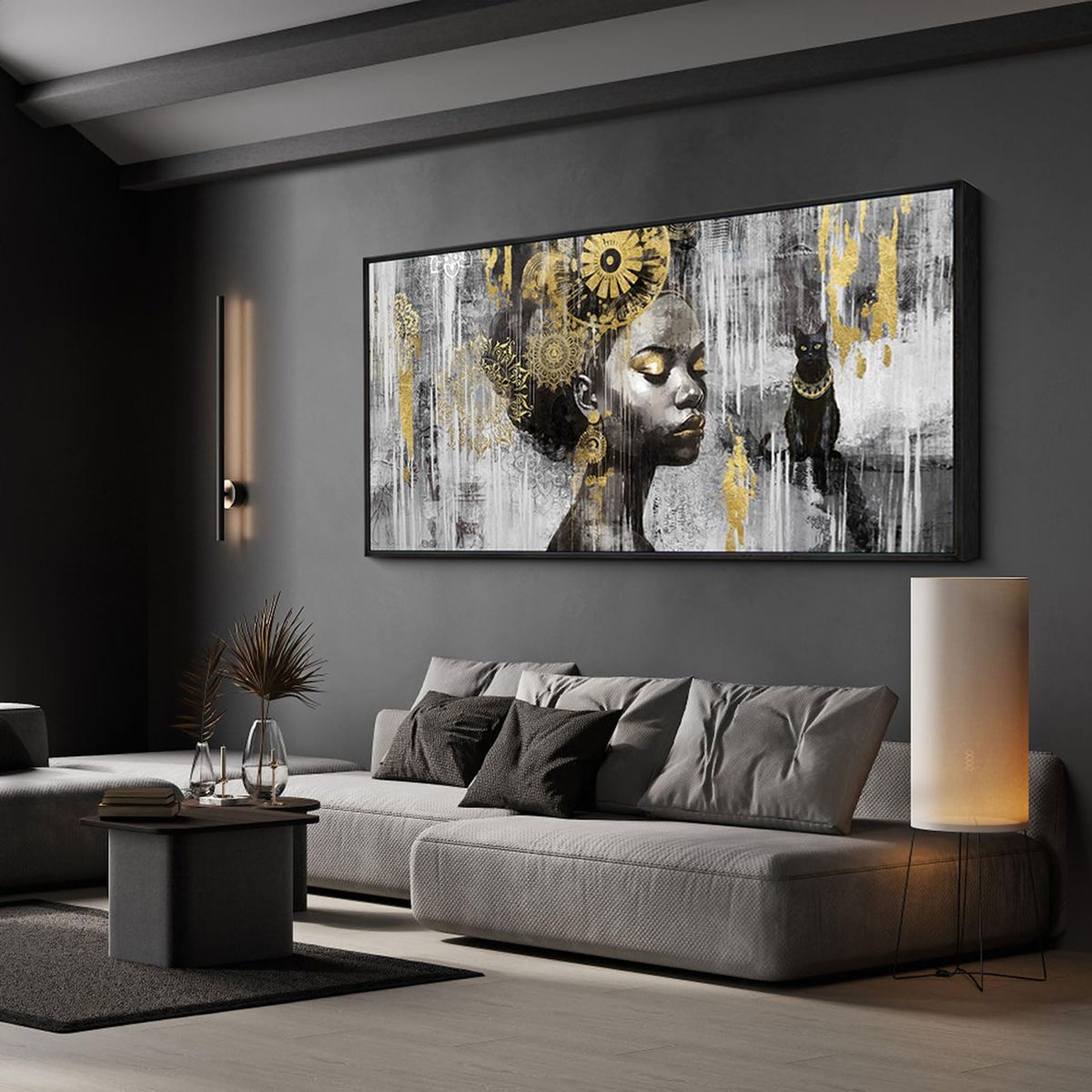 NEW 20x40 African American Black Girl Wall Art Colorful Black African Woman Black and Gold Picture