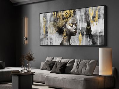NEW 20x40 African American Black Girl Wall Art Colorful Black African Woman Black and Gold Picture