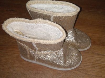 Girls Glitter Boots Kids Size 10 Gold Shearling Lined Winter Boots