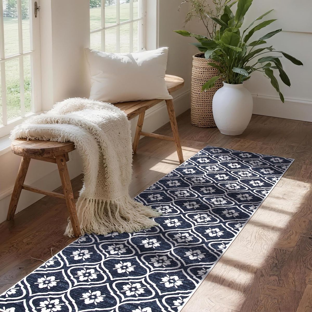 EcoNest 2x6 Boho Rugs, Washable Black Rug for Living Room Low Pile Geometric Area Rugs Soft Moroccan Rug Print Pattern Non Slip 