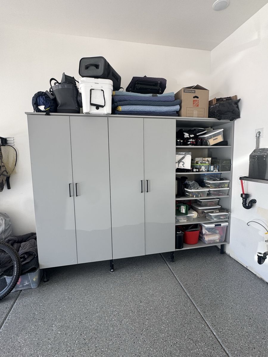 Spacious Gray Garage Storage Cabinet with Adjustable Shelves - Perfect for Organization