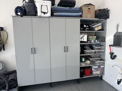 Spacious Gray Garage Storage Cabinet with Adjustable Shelves - Perfect for Organization