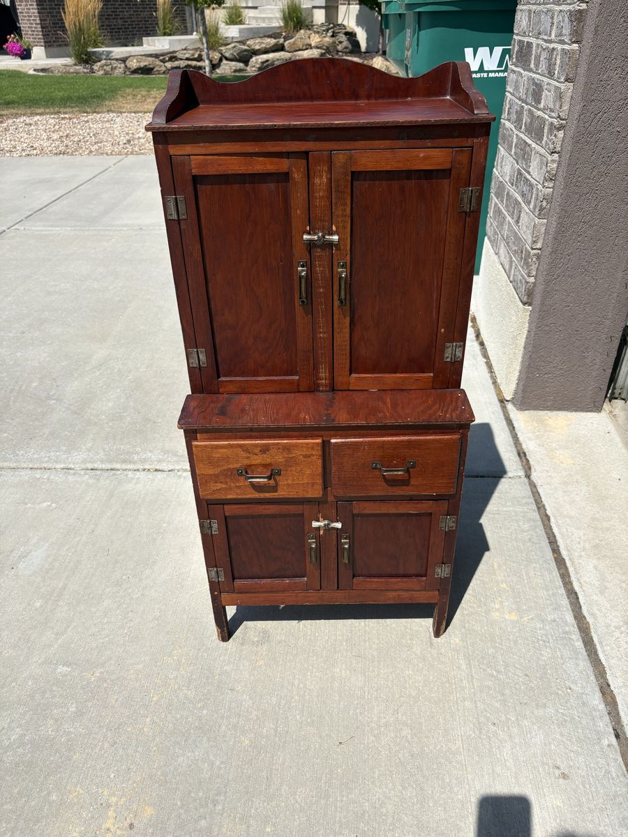 Vintage Wooden Cabinet with Drawers and Shelves