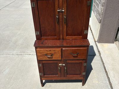 Vintage Wooden Cabinet with Drawers and Shelves