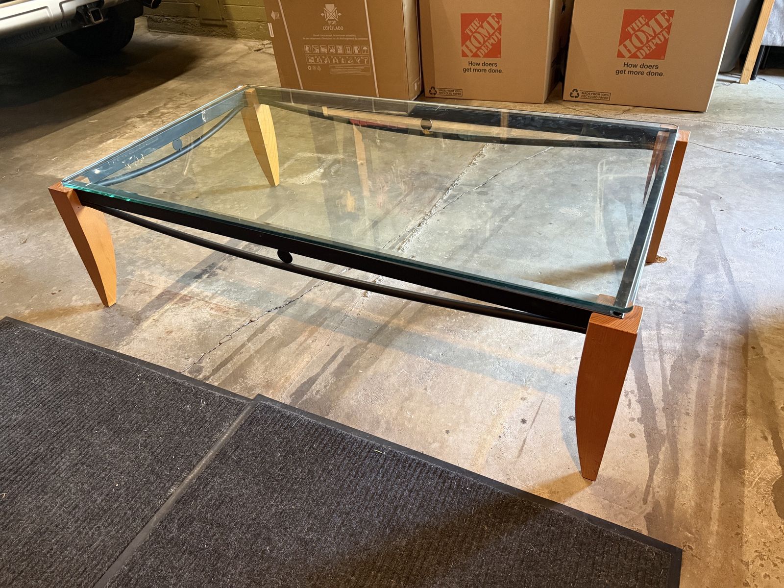 Modern Glass Coffee Table – Wood & Metal Base – Excellent Condition