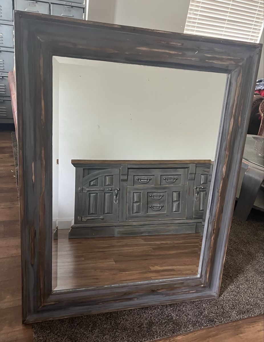 Rustic Wood Frame Wall Mirror - Large Rectangular Accent Mirror