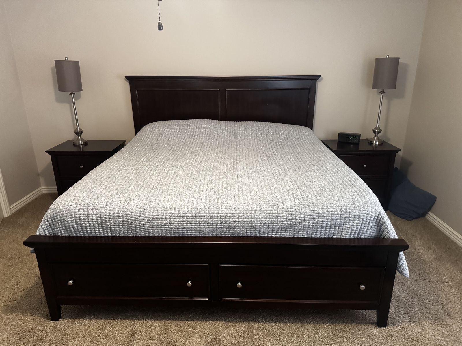 King Size Bed set, 2 night stands, 2 dressers, and mirror