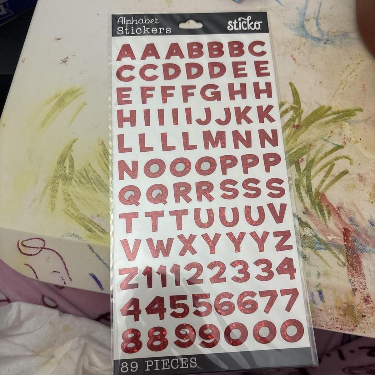 Sticko Red Glitter Alphabet & Number Stickers - 89 Pieces for Crafts/Scrapbooking