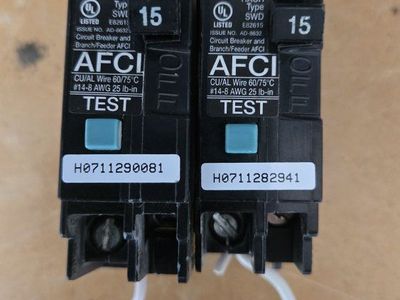 Siemens Type QAF 15 Amp 1-Pole AFCI Circuit Breakers (2-Pack) HACR Rated
