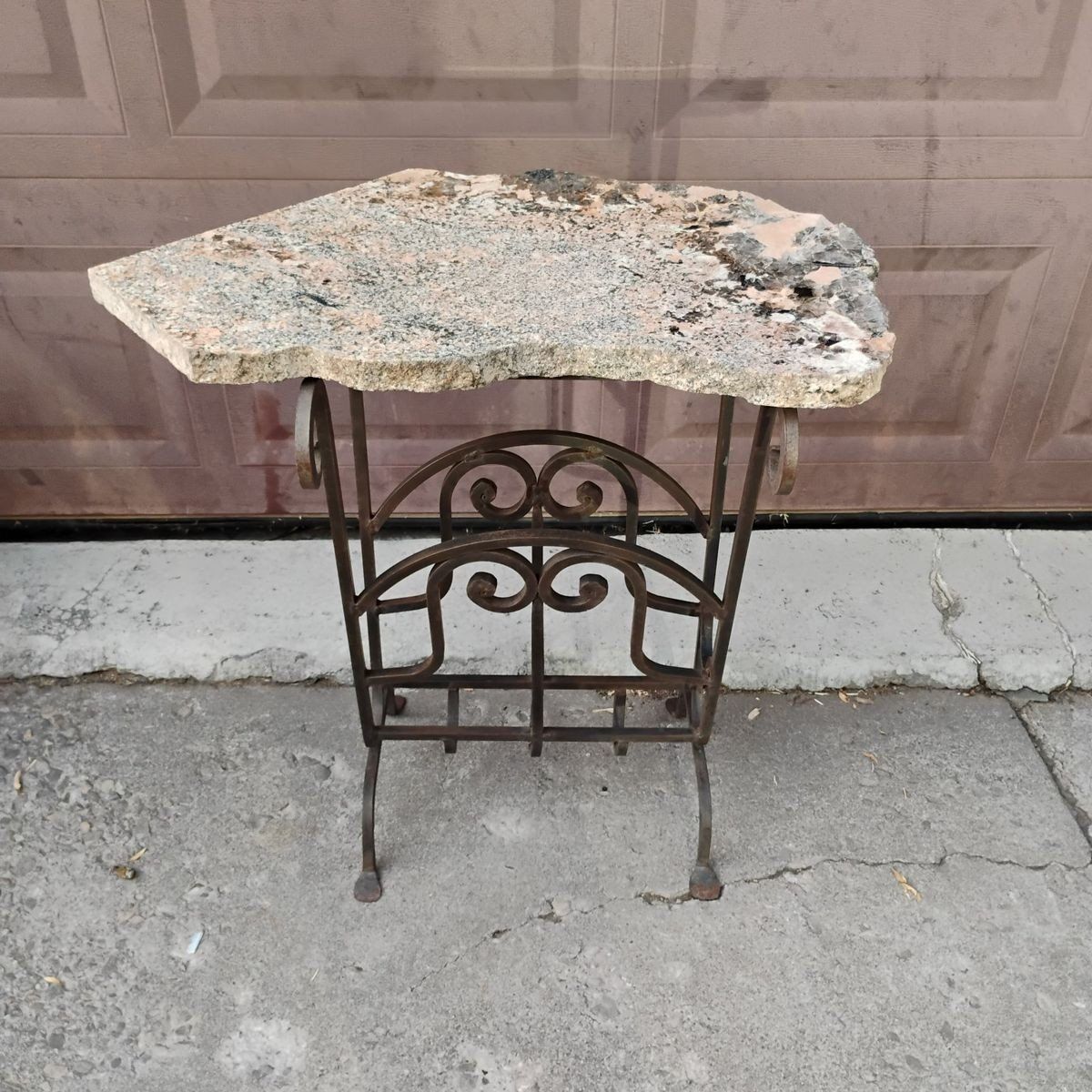 Wrought Iron End/Side Vintage Table W/Granite Top