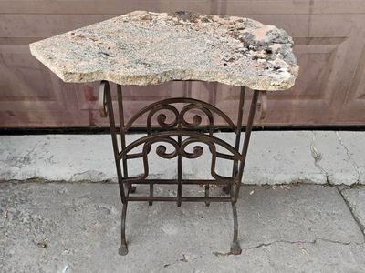 Wrought Iron End/Side Vintage Table W/Granite Top