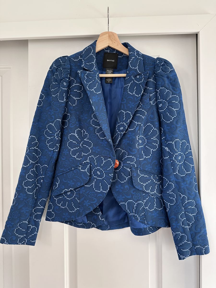 Smythe Blue Jacquard Embroidered Blazer Size 4P