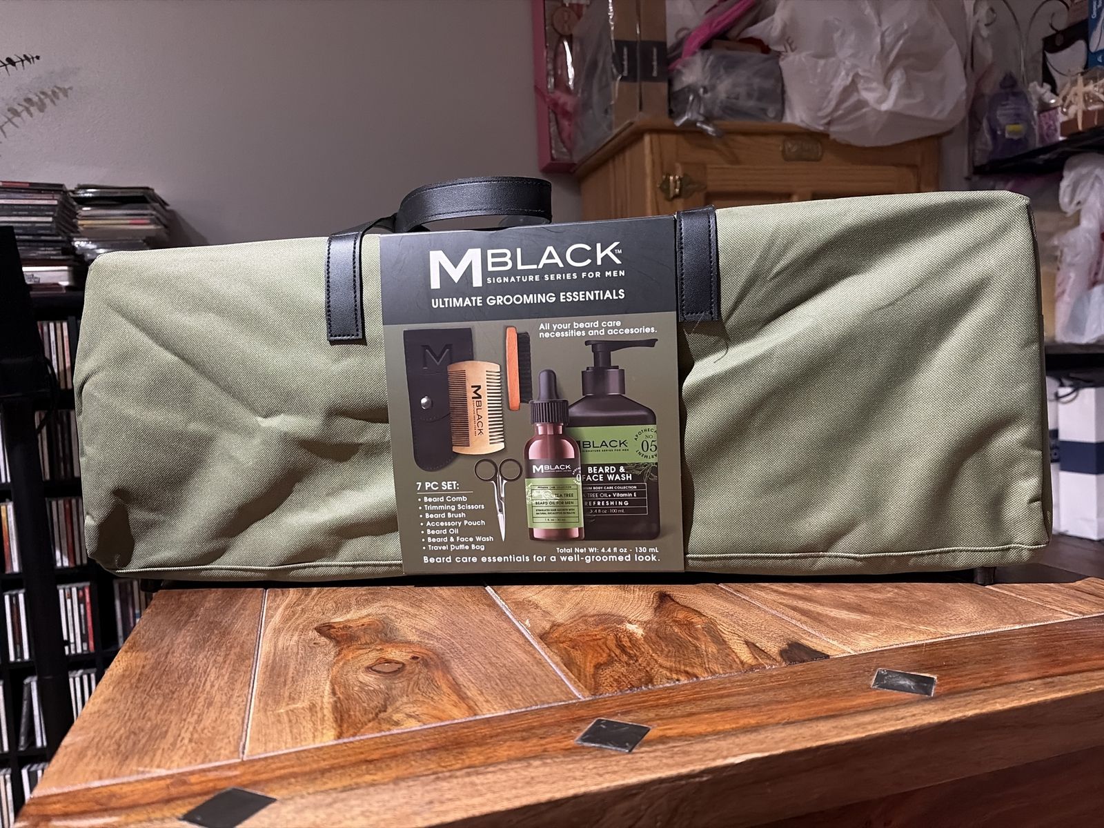 MBlack Signature Series Men's Ultimate Grooming Essentials 7-Piece Beard Care Kit with Duffle Bag