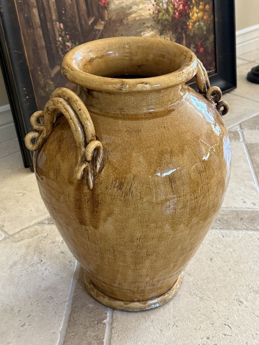 22” Tall Vintage-Style Glazed Clay Ceramic Pot / Urn