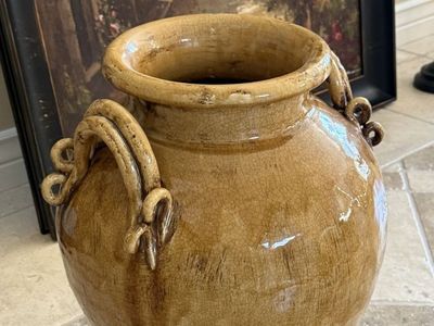 22” Tall Vintage-Style Glazed Clay Ceramic Pot / Urn