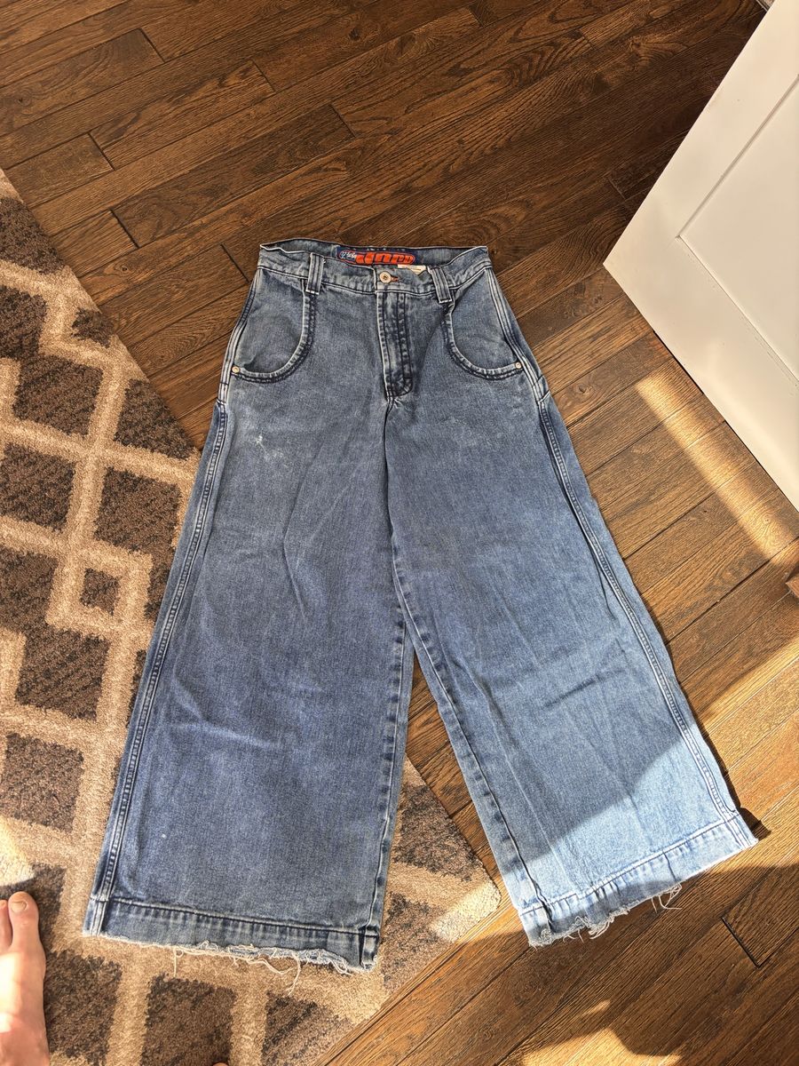 Vintage JNCO Mens Size 30 Medium Wash Wide Leg Denim Skater Y2K Cropped Jeans 30x32 Inseam