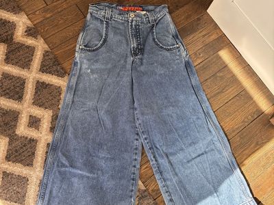 Vintage JNCO Mens Size 30 Medium Wash Wide Leg Denim Skater Y2K Cropped Jeans 30x32 Inseam