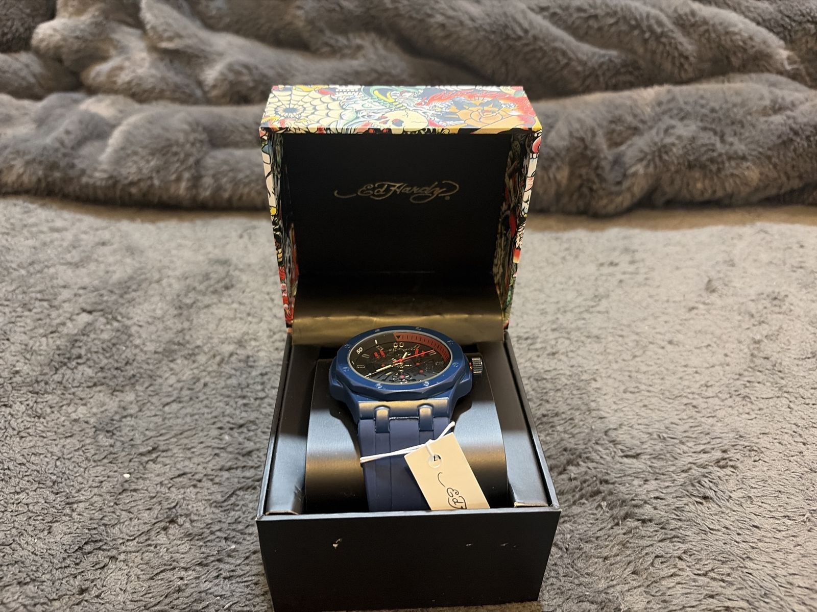 Ed Hardy Men's Blue Rubber Band Watch with Original Box - New with Tags