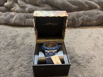 Ed Hardy Men's Blue Rubber Band Watch with Original Box - New with Tags