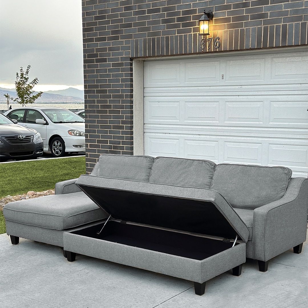 Gray Sectional Couch & Storage Ottoman - Delivery Available