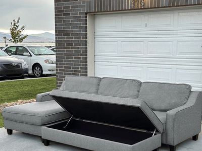Gray Sectional Couch & Storage Ottoman - Delivery Available