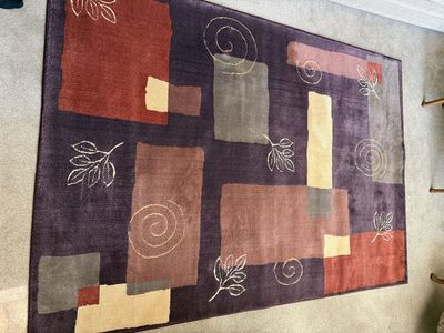 Abstract Rectangular Area Rug - Multi-Color Geometric Pattern, Good Condition